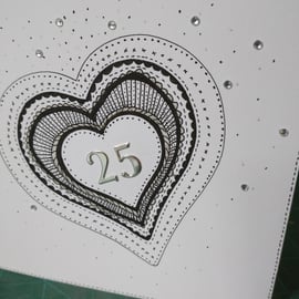 Silver wedding anniversary heart card