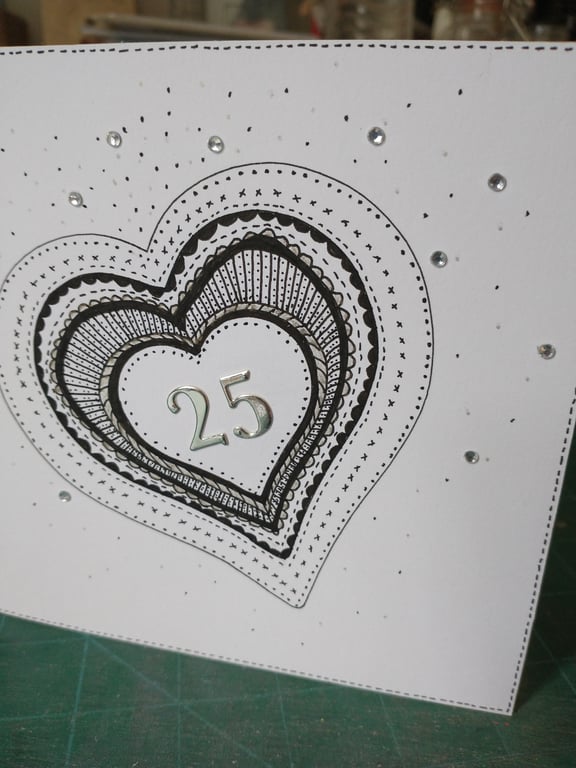 Silver wedding anniversary heart card