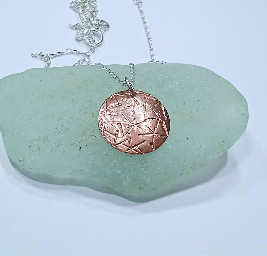 Small Star Stamped Copper Pendant Necklace - UK Free Post