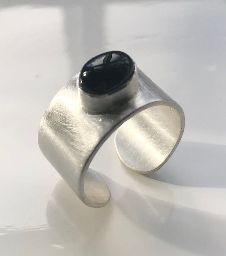 Onyx and Sterling Silver Adjustable Band 