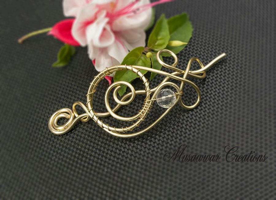Celtic Brass Hair Clip, brass Bun Holder, Hair barrette brass hair slide, 