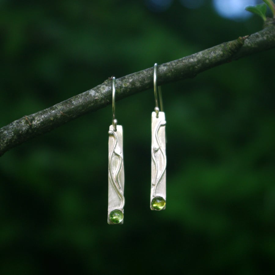 Sterling Silver Seaweed Earrings with Peridots