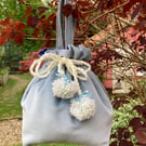 Pale Blue Velvet Drawstring Evening Bag.