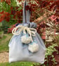 Pale Blue Velvet Drawstring Evening Bag.