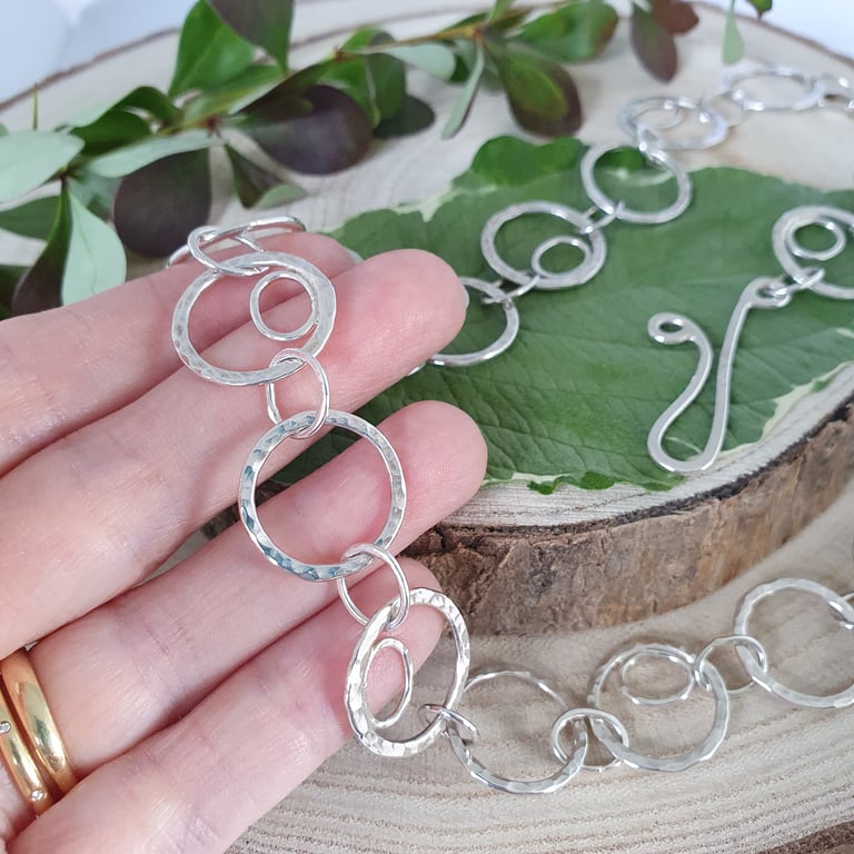 Hammered Circle & Oval Sterling Silver Necklace (51cm) (One of a Kind)