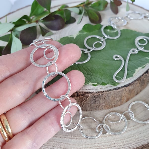 Hammered Circle & Oval Sterling Silver Necklace (51cm) (One of a Kind)