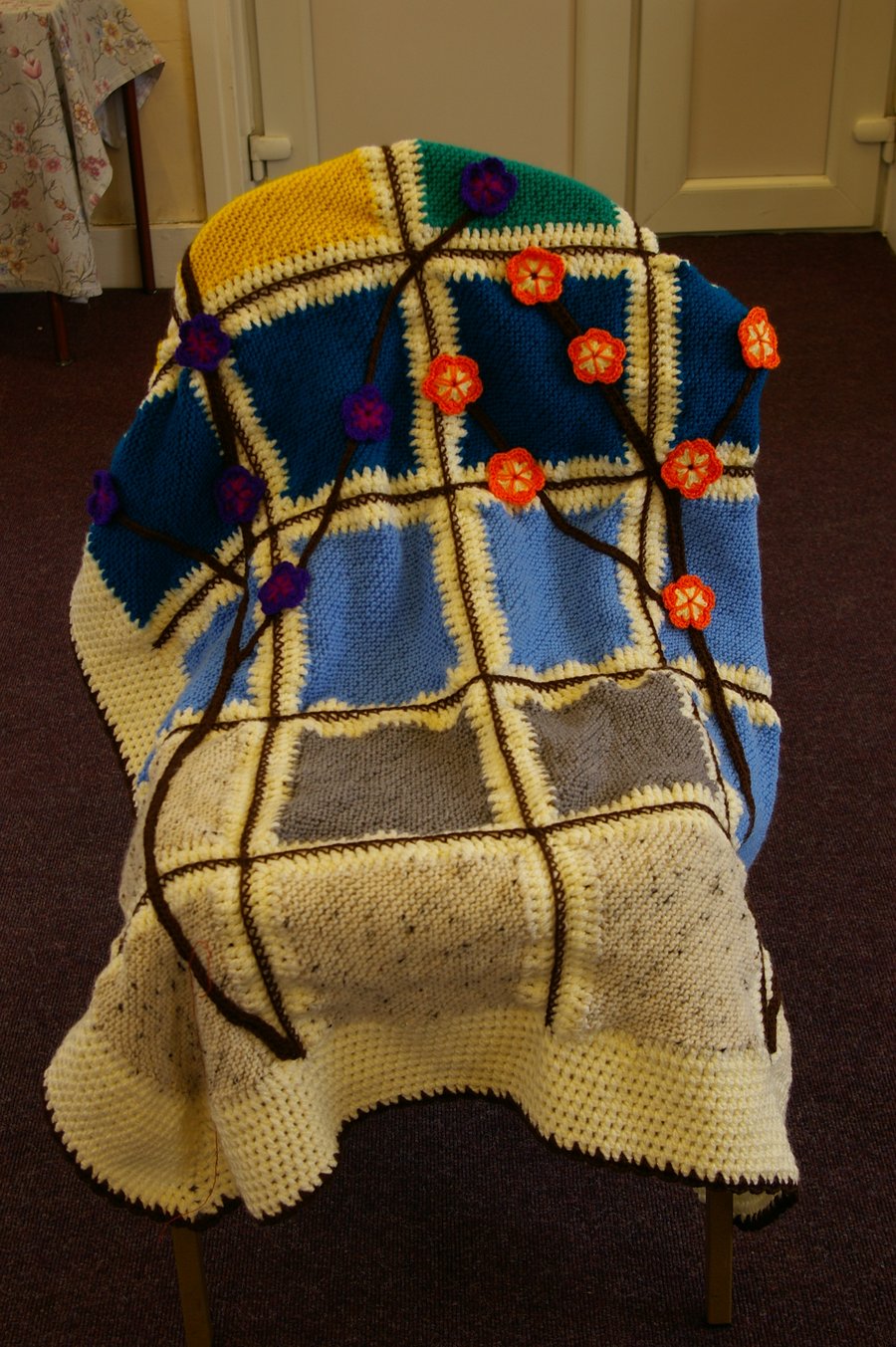 Throw blanket knitted, crochet and applique