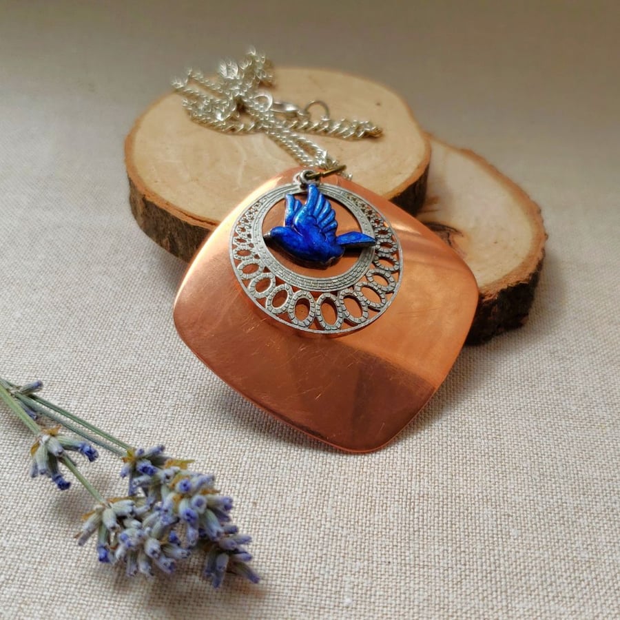 Copper bluebird pendant