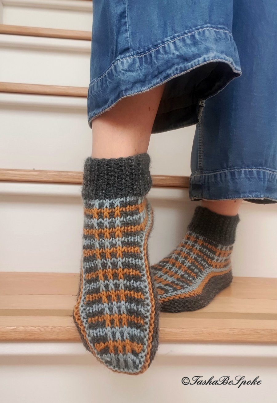 Hand knitted slippers, Wool sofa socks, Christm... - Folksy