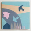 Framed Screenprint on Wood - Bird Print - Abstract Print - Hand Printed