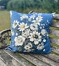 Vintage Sanderson floral linen cushion cover with blue striped back