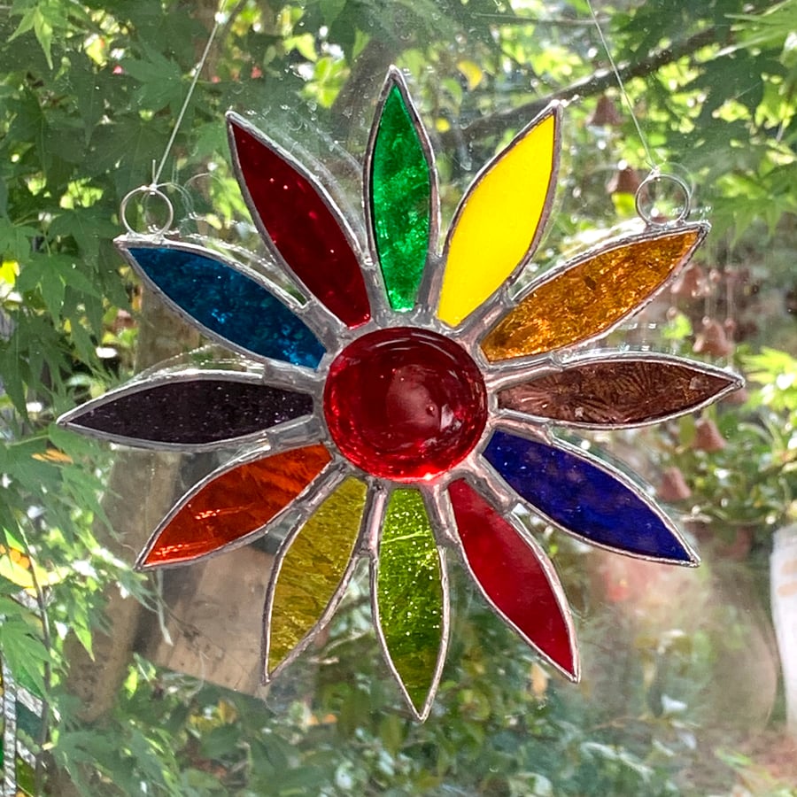 Stained Glass Daisy Suncatcher Handmade Hanging Decoration - Multi 1