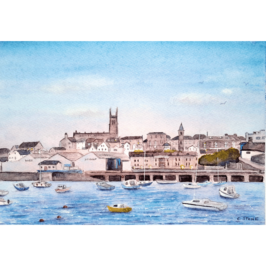 The Harbour, Penzance, Cornwall Original Watercolour Painting Mounted