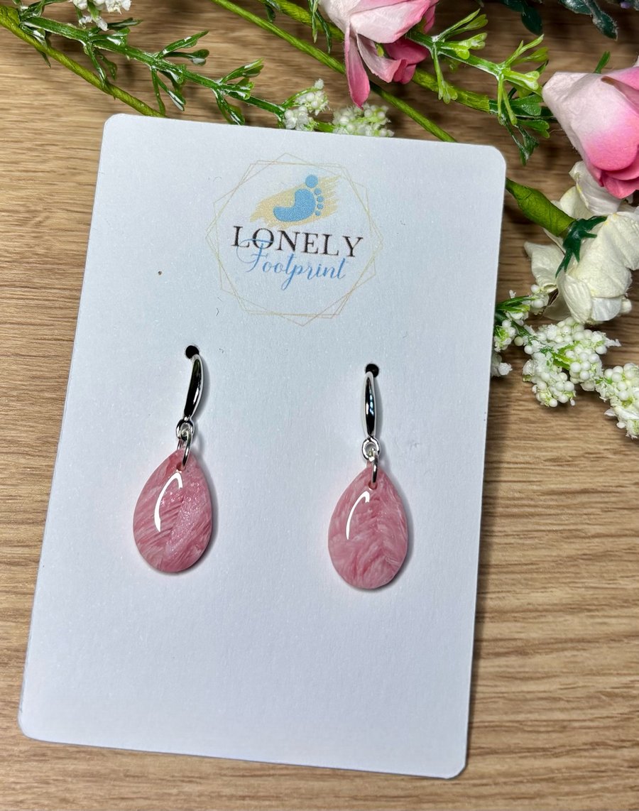 Pink Teardrop Polymer Clay Earrings - Lightweight Handmade Earrings 