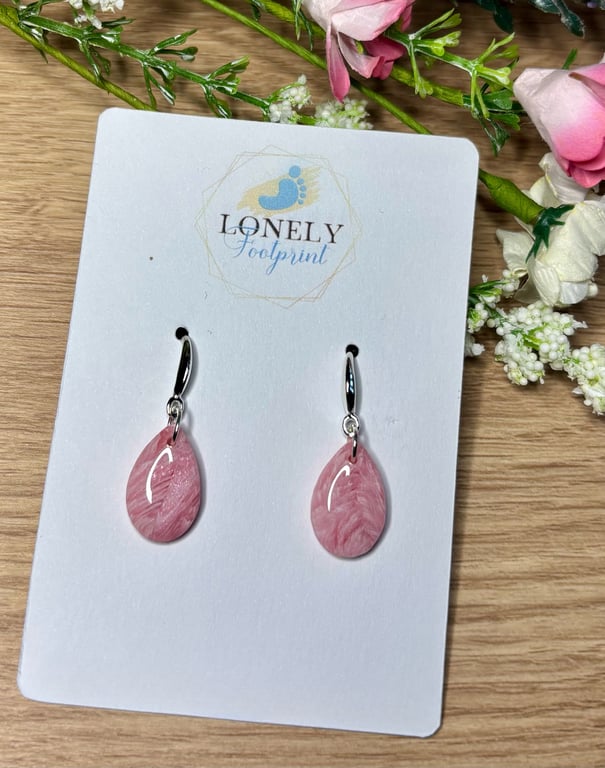Pink Teardrop Polymer Clay Earrings - Lightweight Handmade Earrings 