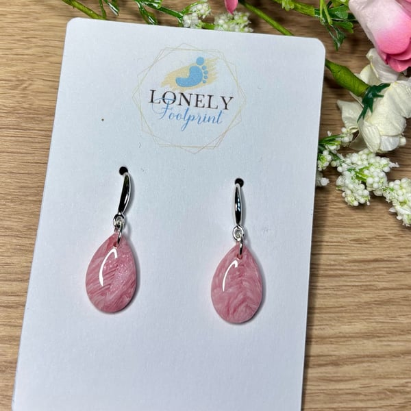 Pink Teardrop Polymer Clay Earrings - Lightweight Handmade Earrings 