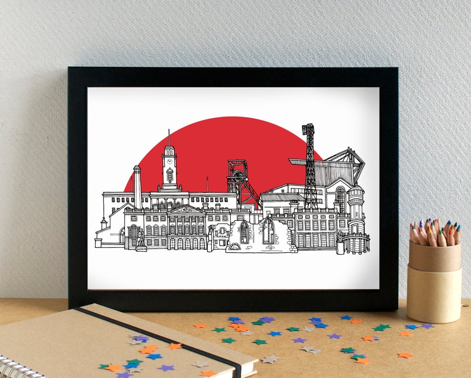 Barnsley FC Skyline Art Print with Oakwell Stadium