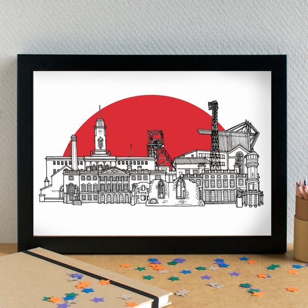 Barnsley FC Skyline Art Print with Oakwell Stadium