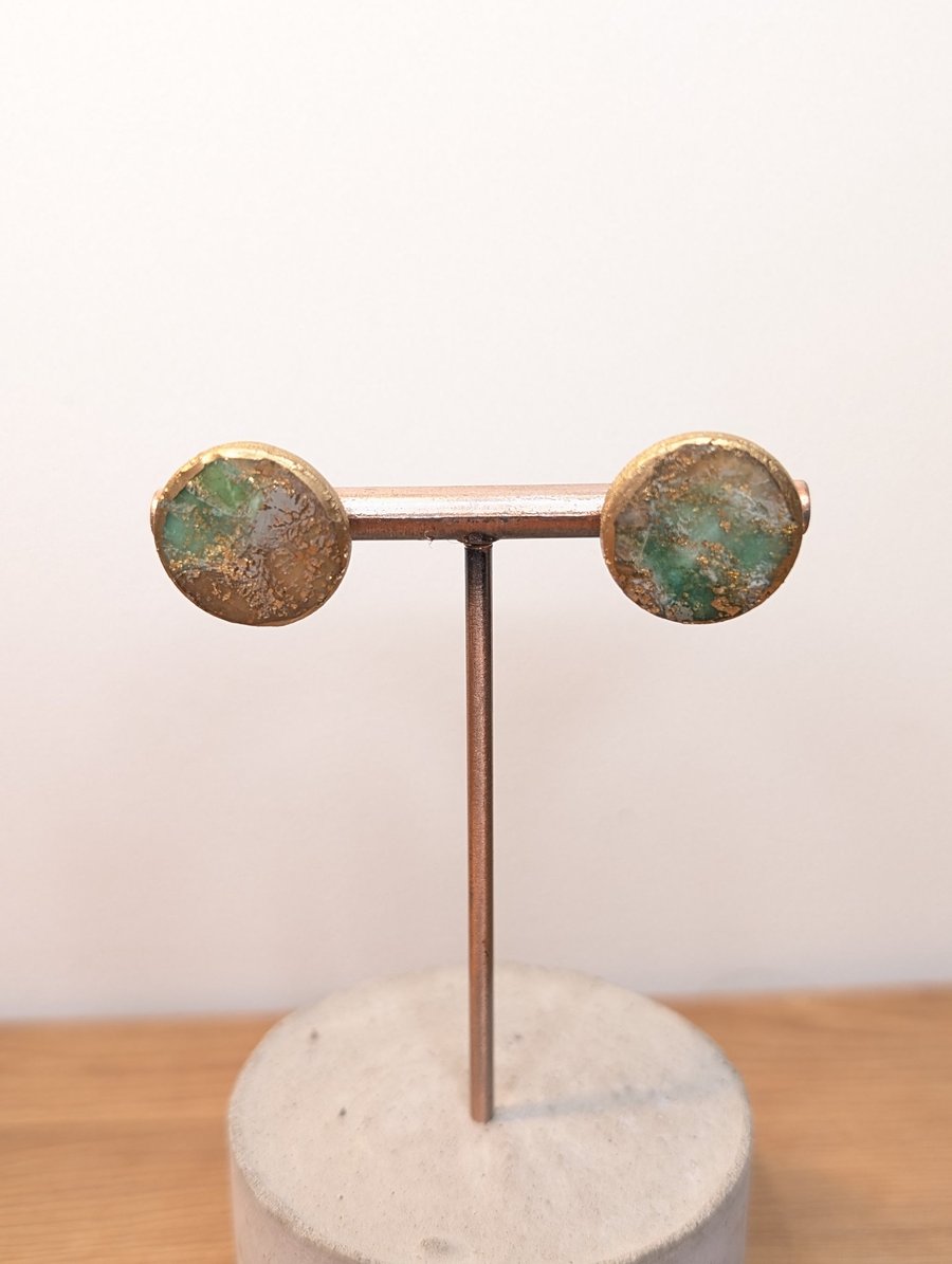 Green  agate polymer clay earrings- large studs