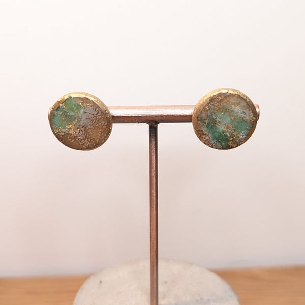 Green  agate polymer clay earrings- large studs