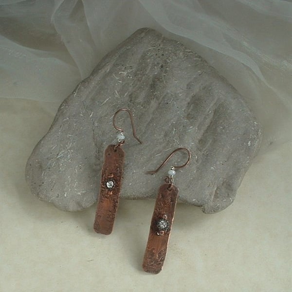Rustic Copper Earrings with diamante 