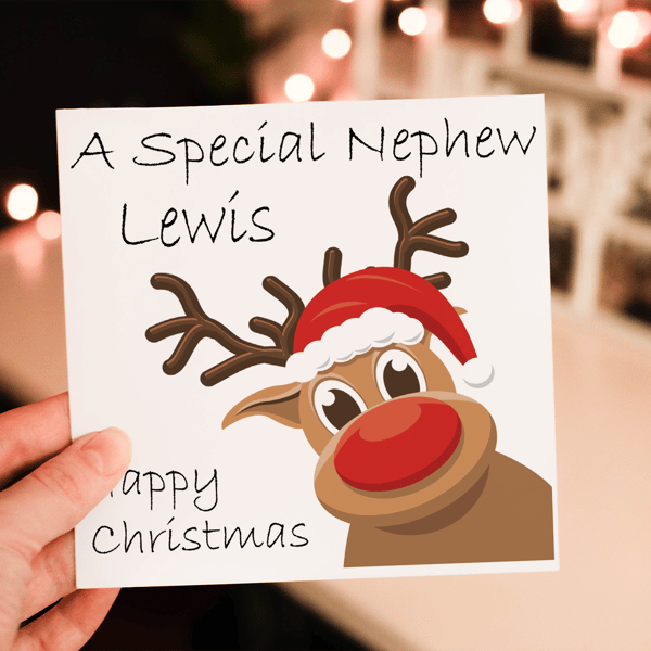 Special Nephew Rudolf Christmas Card, Nephew Christmas Card, Personalized Card