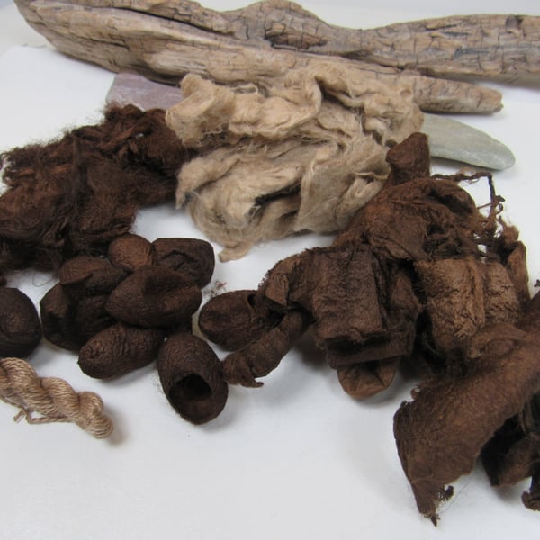 Natural Dye Walnut Brown Mixed Silk Fibre Texture Craft Pack