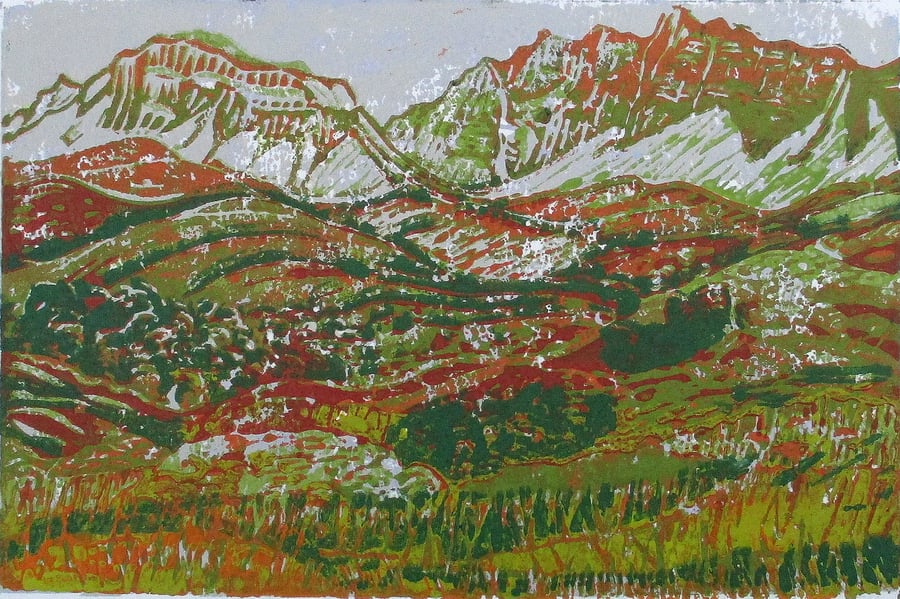 Glen Shiel, Highlands, Scotland, Original Hand Pressed Linocut Print Ltd Edition