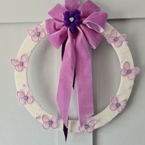 Yarn wrapped butterfly wreath