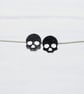 Titanium posts - Black glitter acrylic small skull stud earrings - Image 4