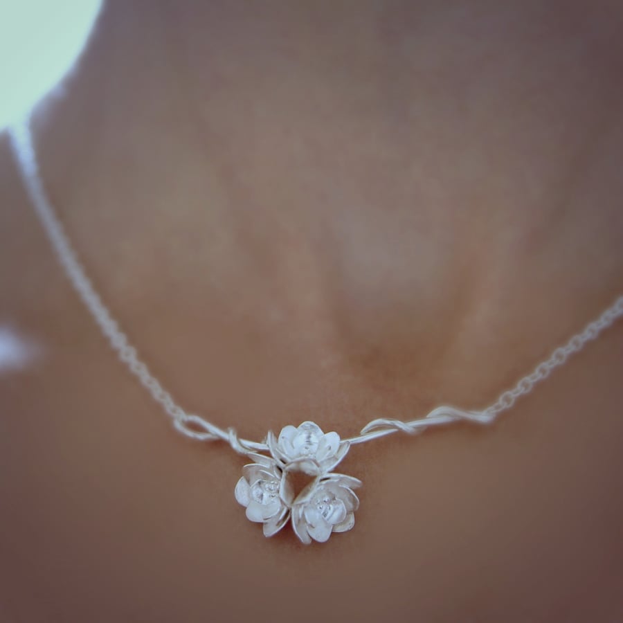Silver Flower Pendant Necklace, Blossom Jewellery, Handmade in Sterling Silver