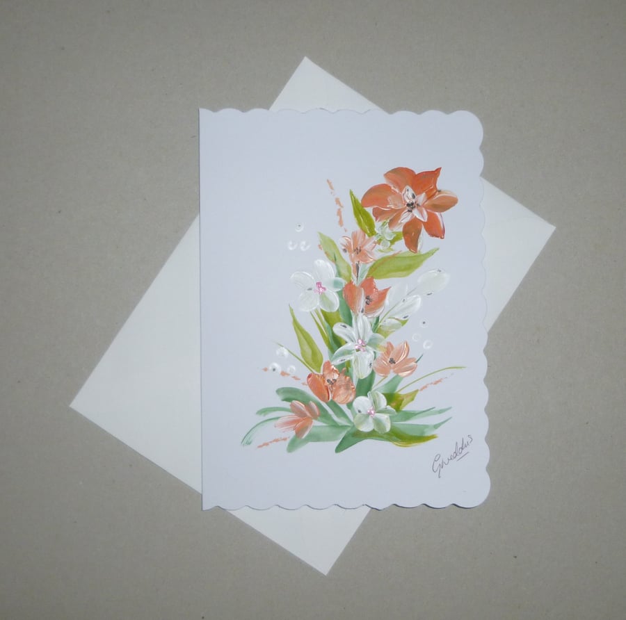 original art hand painted floral greetings card ( ref FA 292 P2 )