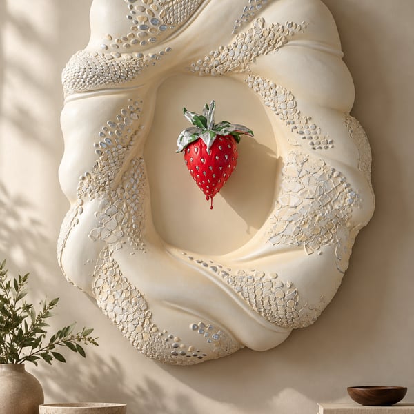 Forbidden Fruit: Plaster Strawberry Sculpture with Snake-Inspired Relief