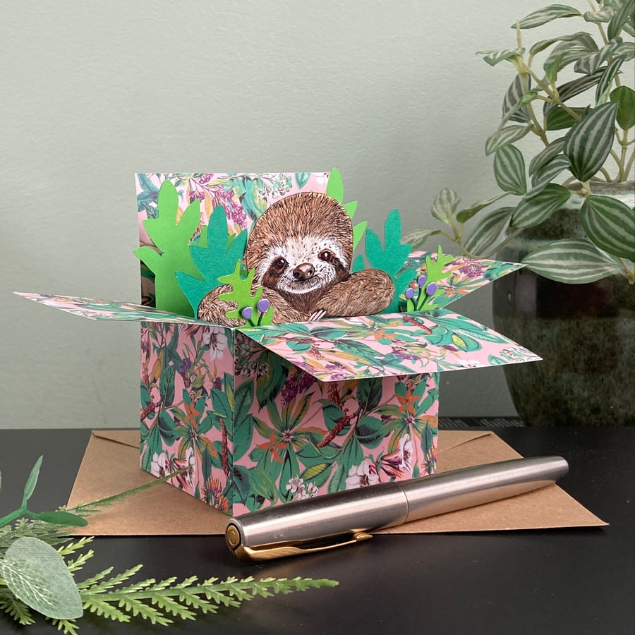 Sloth card. Personalised for birthday, etc. or blank.  3D gift card holder.