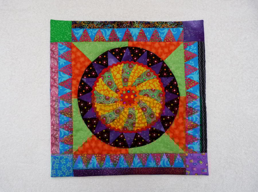  Foundation Pieced Patchwork Cushion Cover. Quilted. Blue  Button Back.