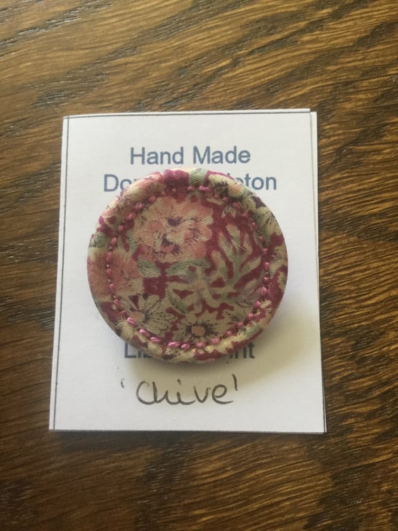 Liberty Print Dorset Singleton Button Brooch, ‘Chive’, Pink