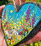 Summer Floral Hand-painted Slate Heart hanger by Jackie Reynolds - Image 2