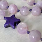 Lilac Kunzite knotted necklace with purple howlite star