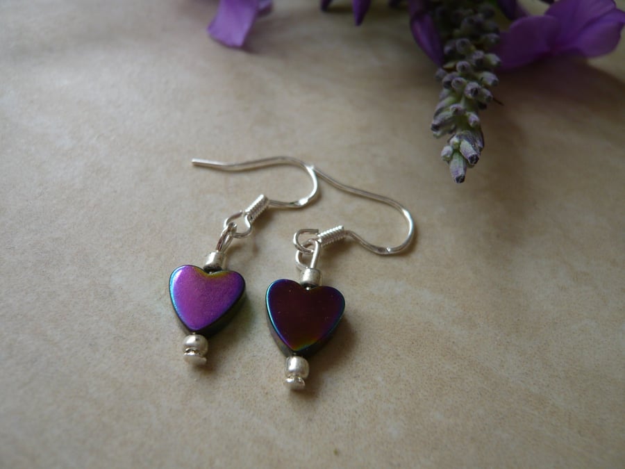 Small Hematite Heart Earrings