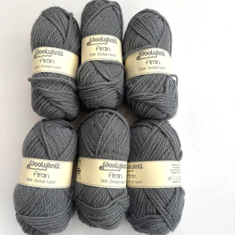 Woolyknit Aran British Wool 6 x 50 gram balls in Grey