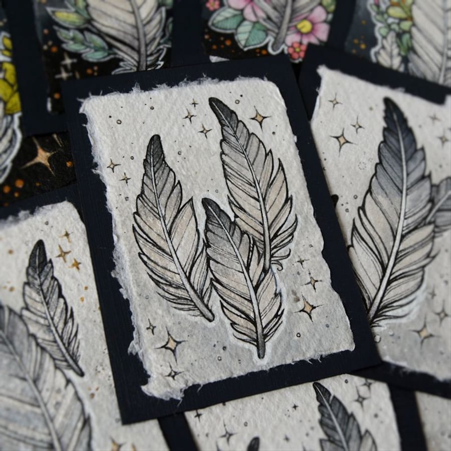 floaty feathers - original aceo illustration