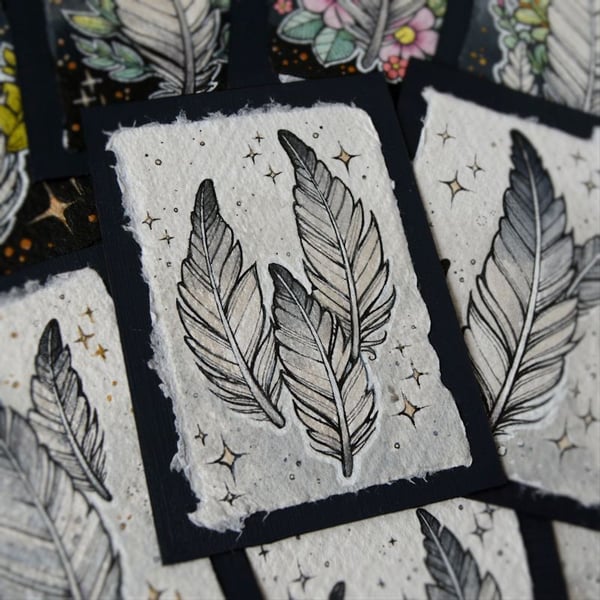 floaty feathers - original aceo illustration