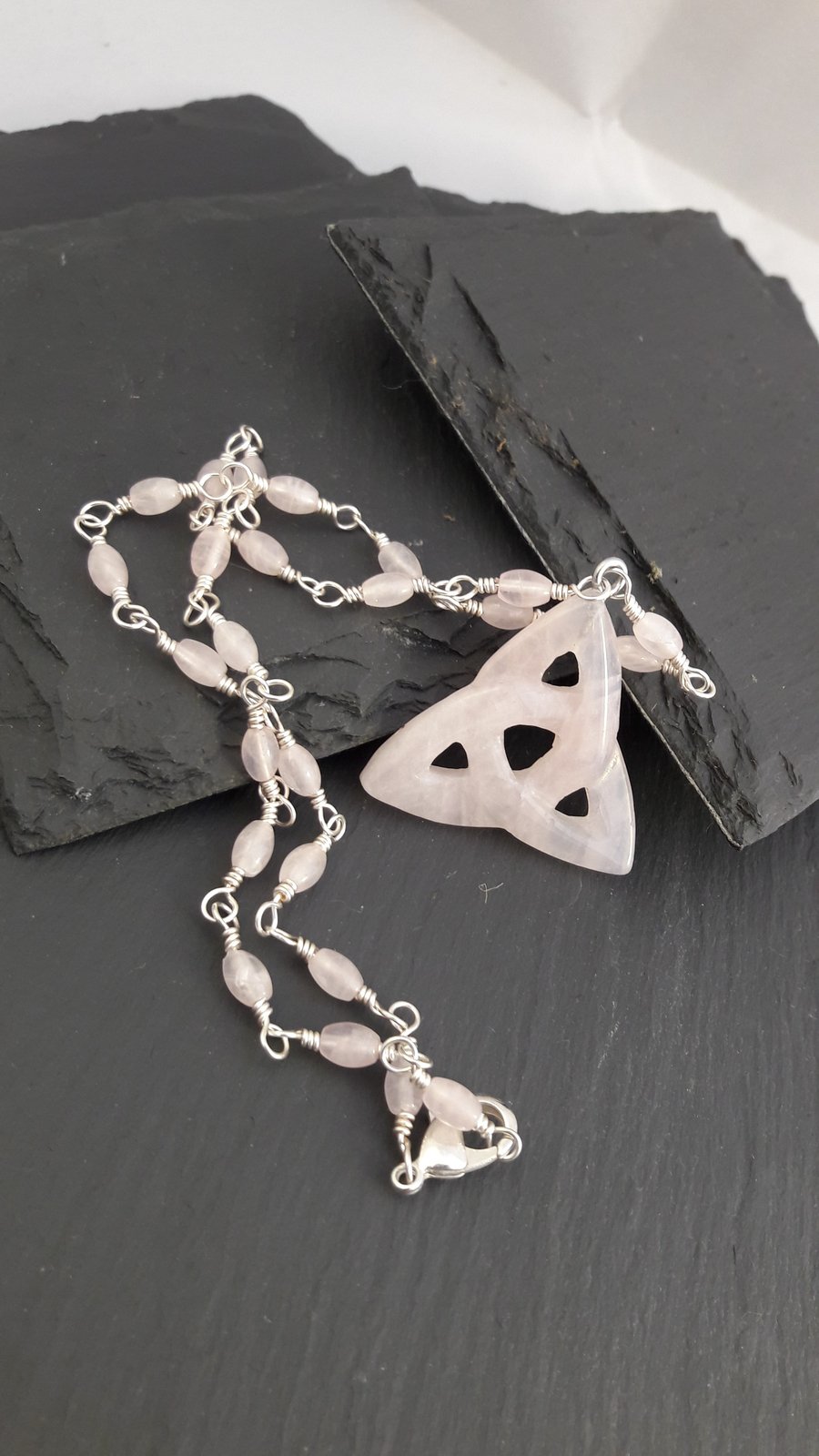 Rose Quartz Triquerta and Rosary Link Necklace