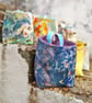 Floral design chenille and wool felt storage pouch with hanging loop - Image 1