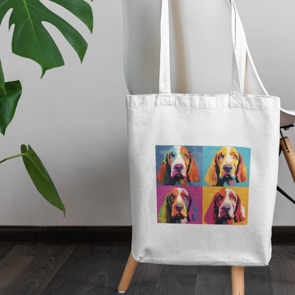 Basset Hound Dog pop art printed tote bag, shopping bag, dog gifts