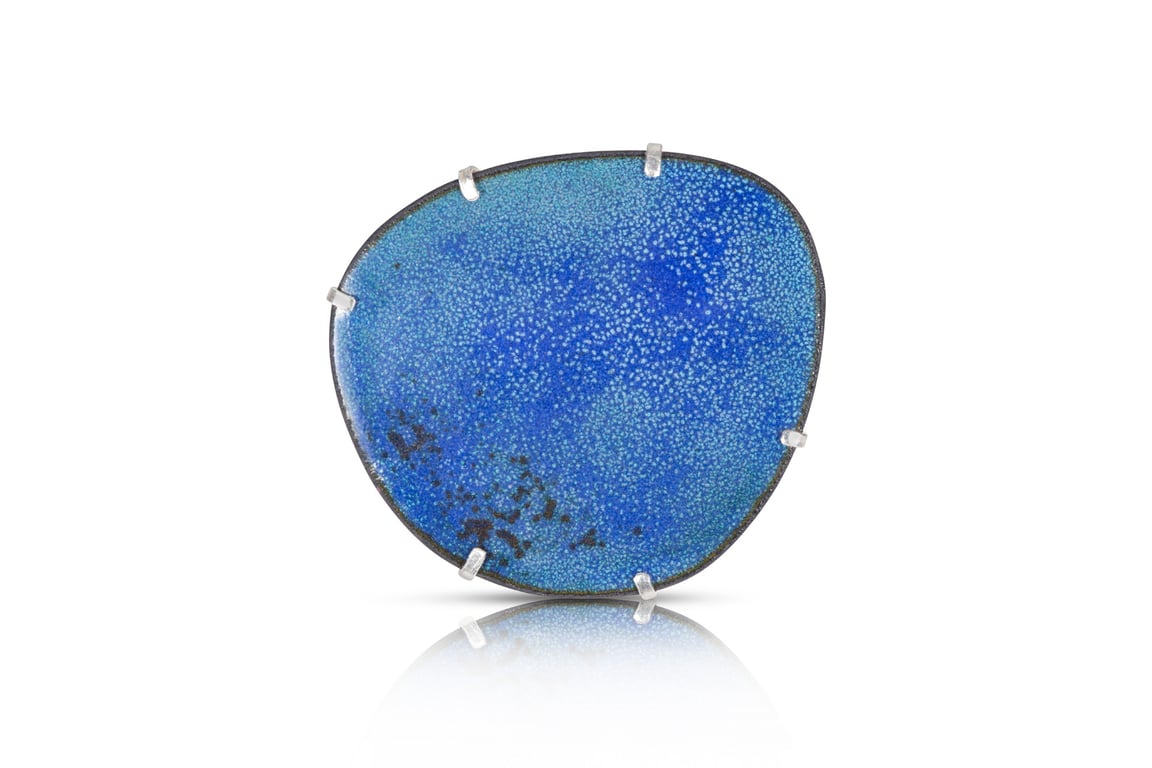 Moody Blue Enamelled Copper and Silver Brooch