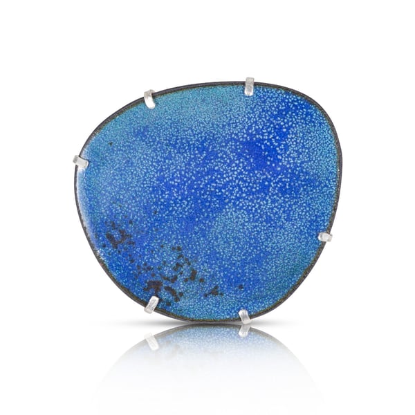 Moody Blue Enamelled Copper and Silver Brooch