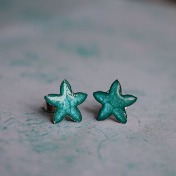 Turquoise Flower or Starfish Stud Earrings, Stainless Steel Post Earrings