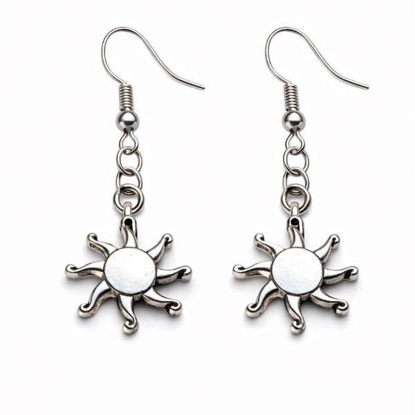 Silver Sunburst Earrings – Celestial Sun Dangle Earrings, Sterling Hooks