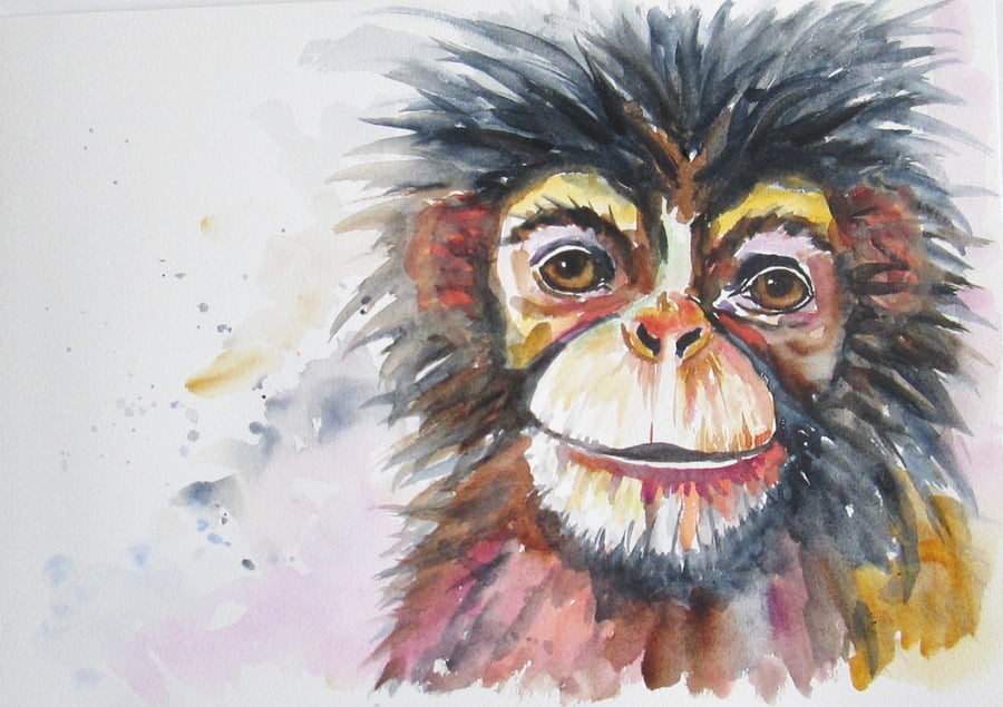 Chimpanzee Monkey Original Watercolour Painting